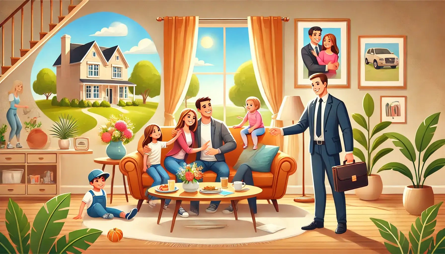 Famiglia felice di aver stipulato un contratto di assicurazione 